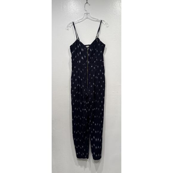 Elevenses Blue Ikat Print Zip Front Jumpsuit Women’s Size 8 Anthropologie Boho - Picture 1 of 10